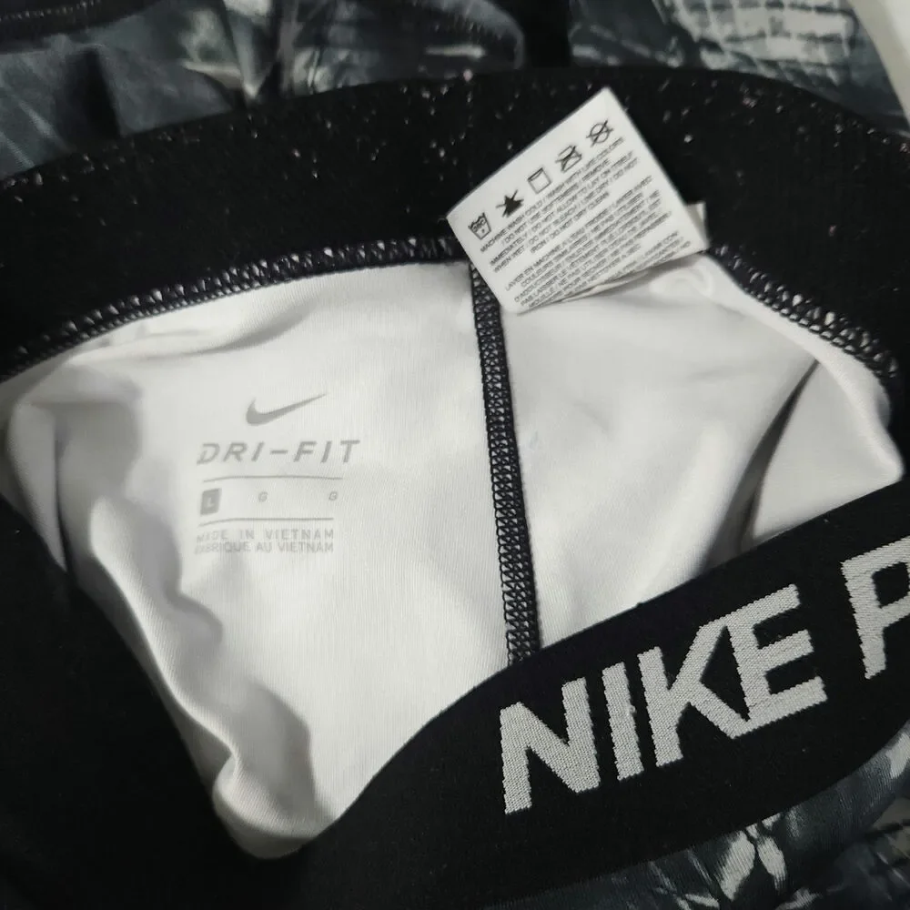 Girls Nike Pro Leggings Large Black White Athletic Workout Pants Kids